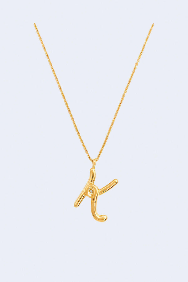 Curly Molten Initial K  Pendant Necklace in Gold