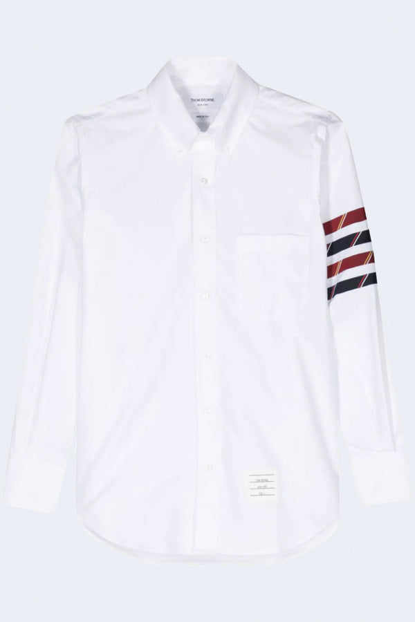 Straight Fit Oxford Shirt W/ Seamed 4 Bar Shadow Stripe Mogador in White