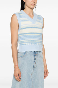 Soft Wool Stripe Vest in Skyway