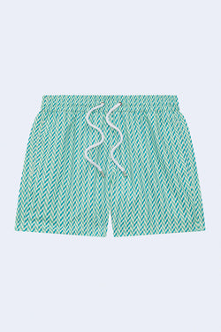 Sport Swim Short Copacabana Herringbone Print in White Sand & Club Green