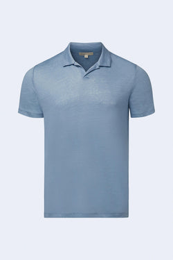 Men's Shaun Linen Polo in Dusty Blue