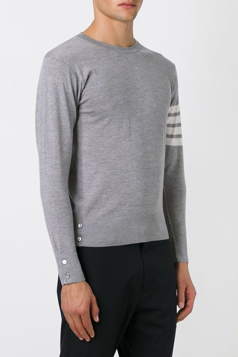 Classic 4 Bar Sleeve Sustainable Merino Wool Crewneck Pullover in Med Grey