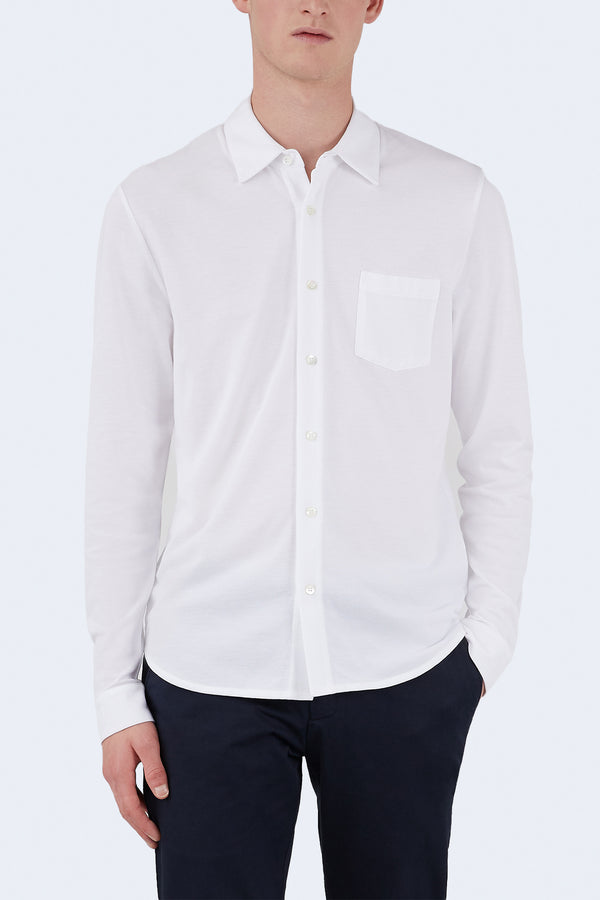 Long Sleeve Pique Button Down Shirt in White