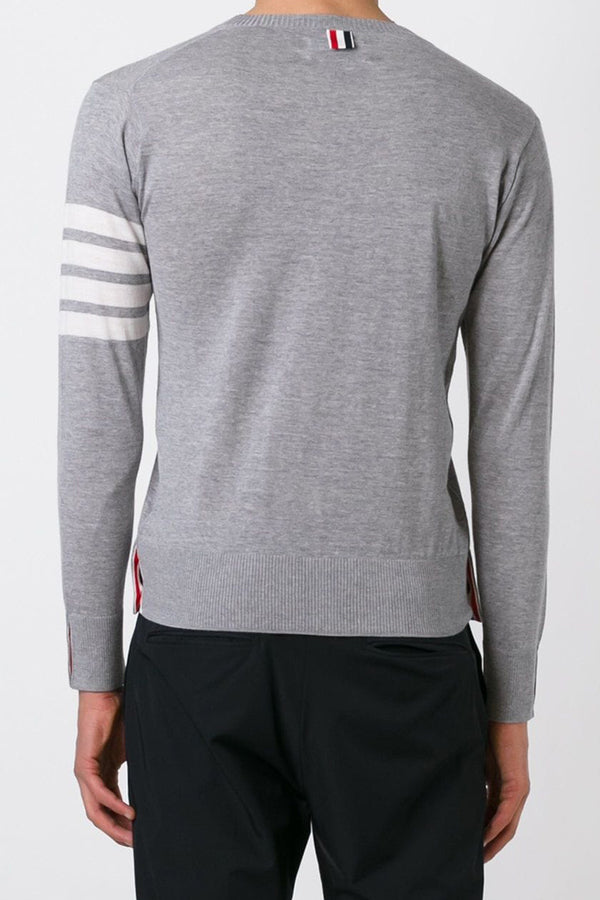 Classic 4 Bar Sleeve Sustainable Merino Wool Crewneck Pullover in Med Grey