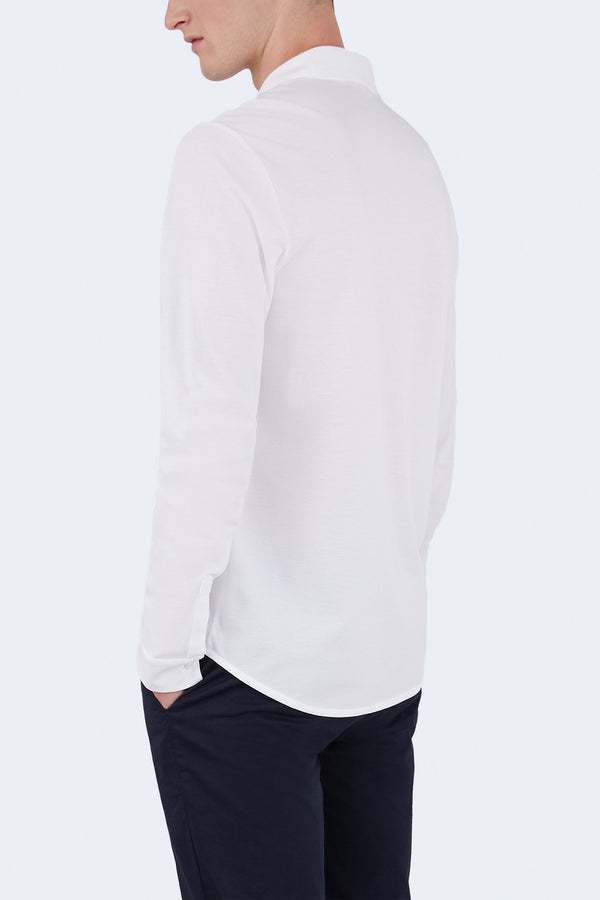 Long Sleeve Pique Button Down Shirt in White