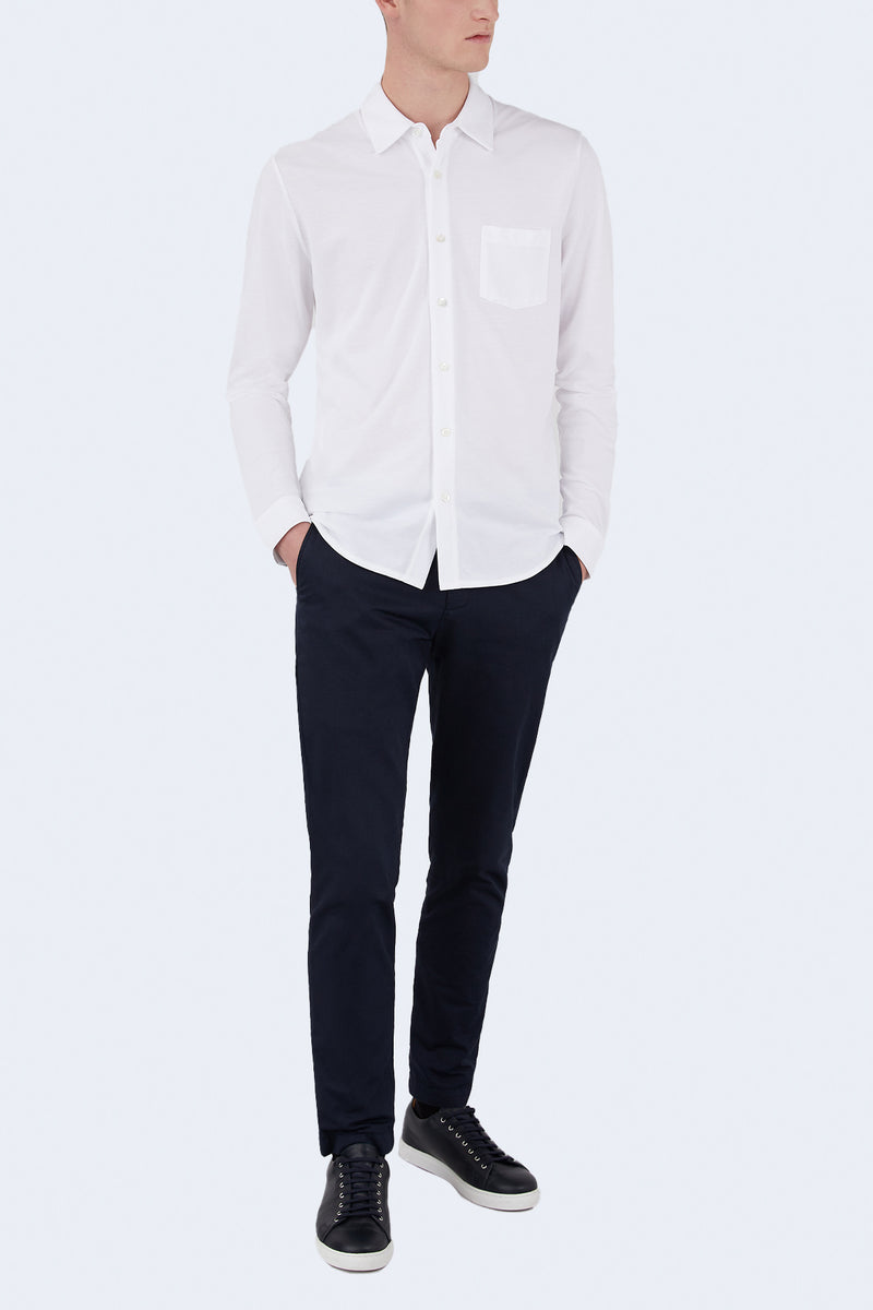 Long Sleeve Pique Button Down Shirt in White