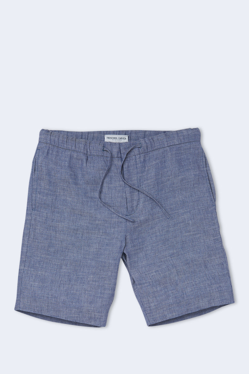 Felipe Sport Linen Shorts in Melange Navy Blue