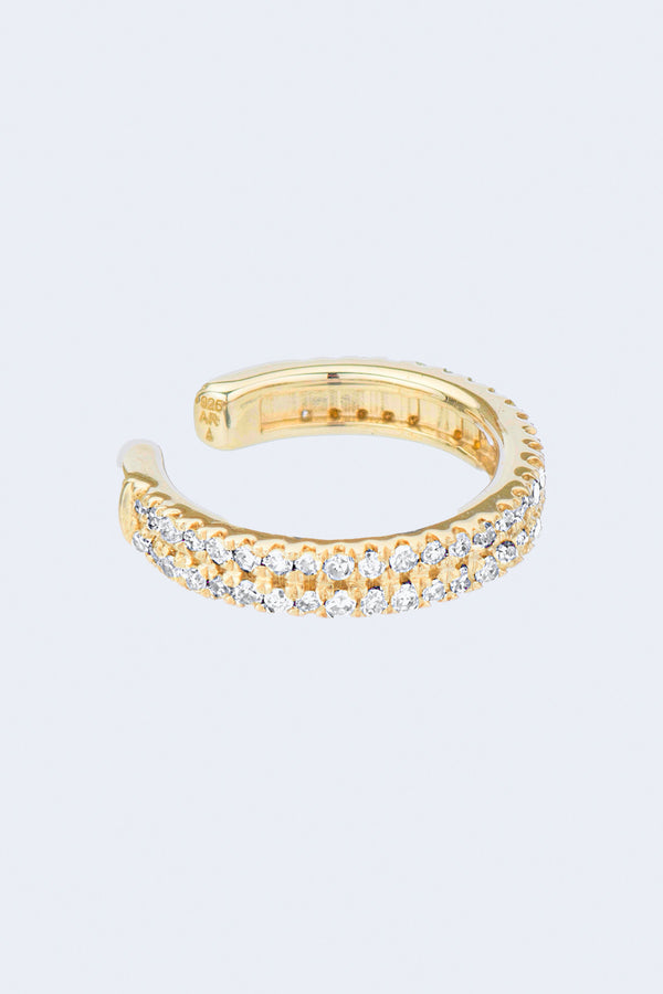 Large Double Wide Pavé Ear Cuff in Yellow Gold