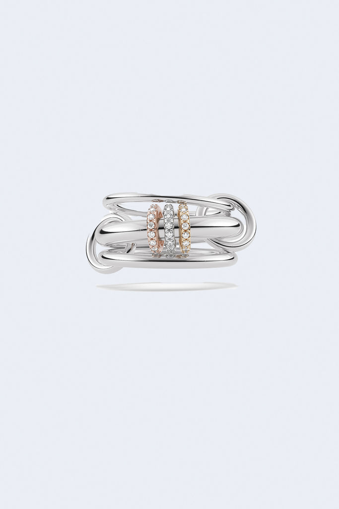 Gemini Sg Pave 3 Linked Rings with Mixed Metal Pave White Diamond